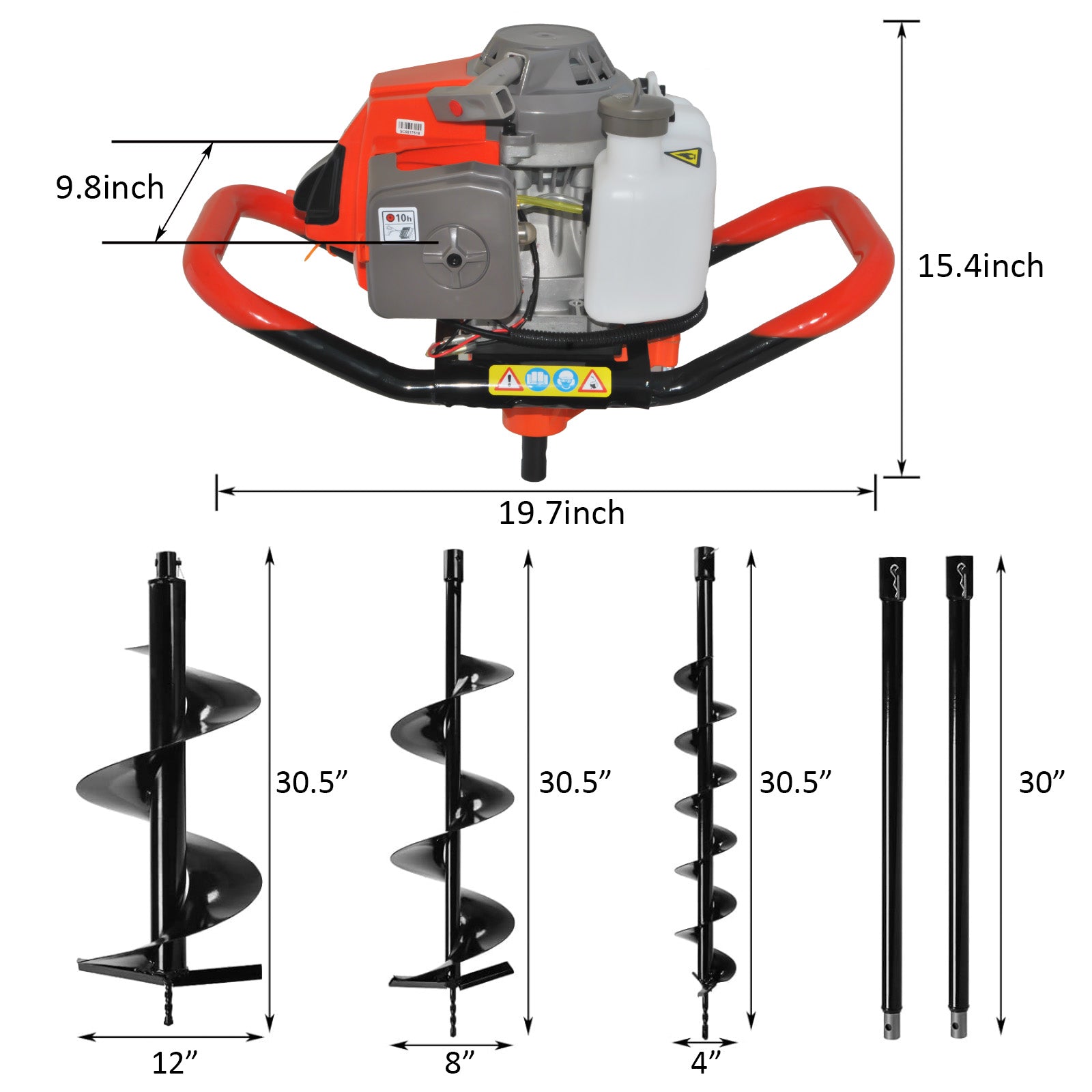 72cc 4HP Post Hole Digger Gas Powered