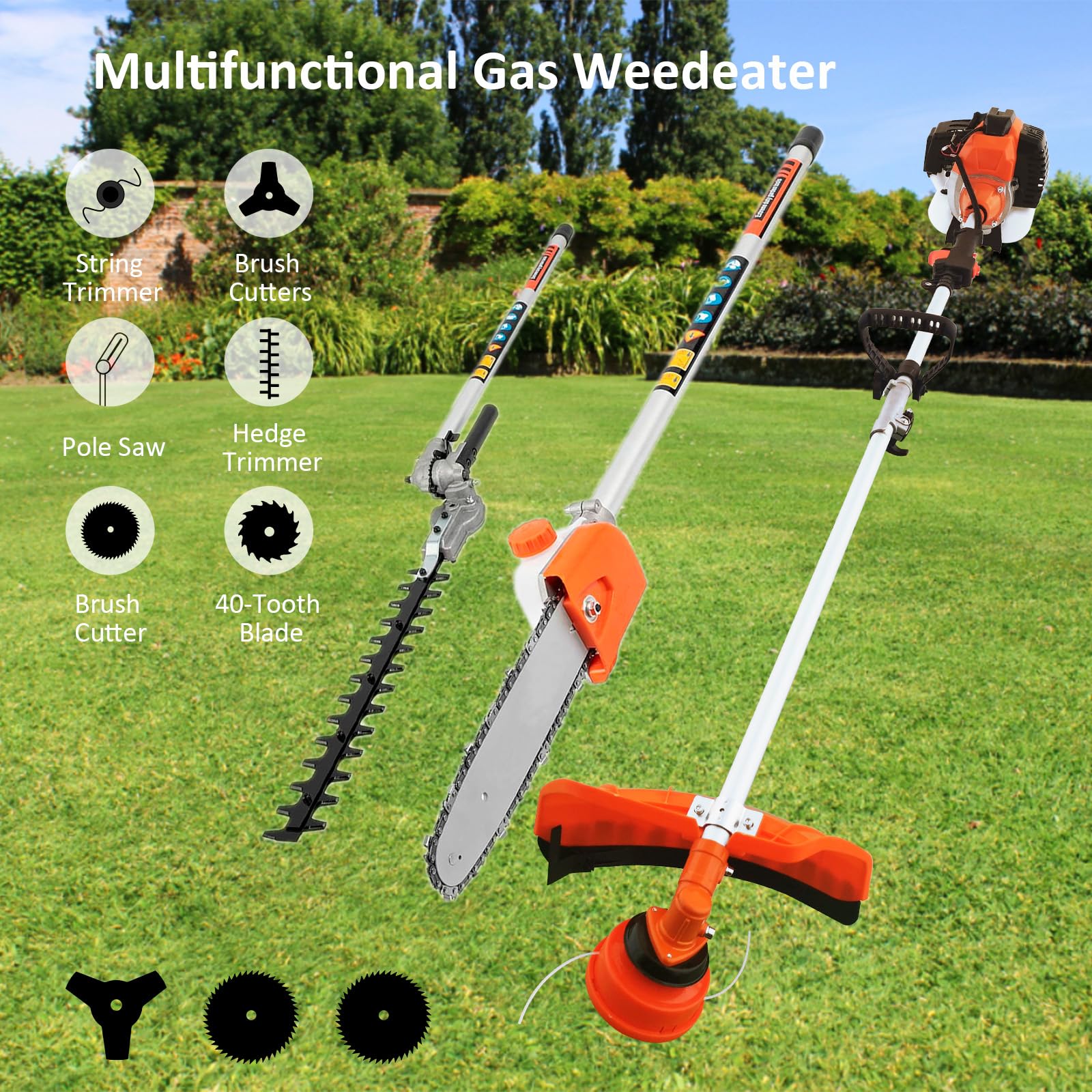 52cc 2-Cycle 6-in-1 Gas Weed Eater Trimmer Straight Shaft Yard Garden