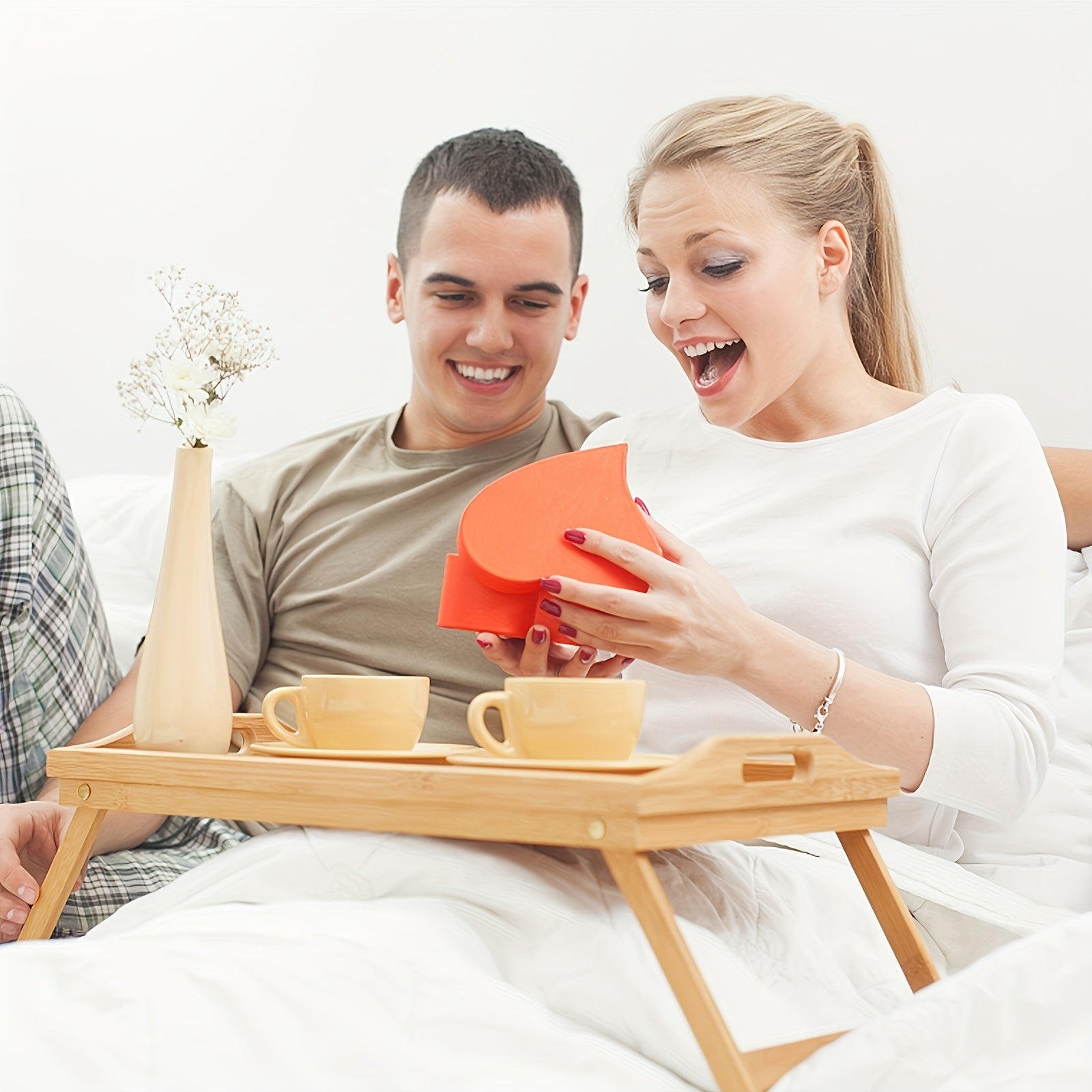 Bamboo Bed Tray Table Folding Legs Portable with Carrying Handles
