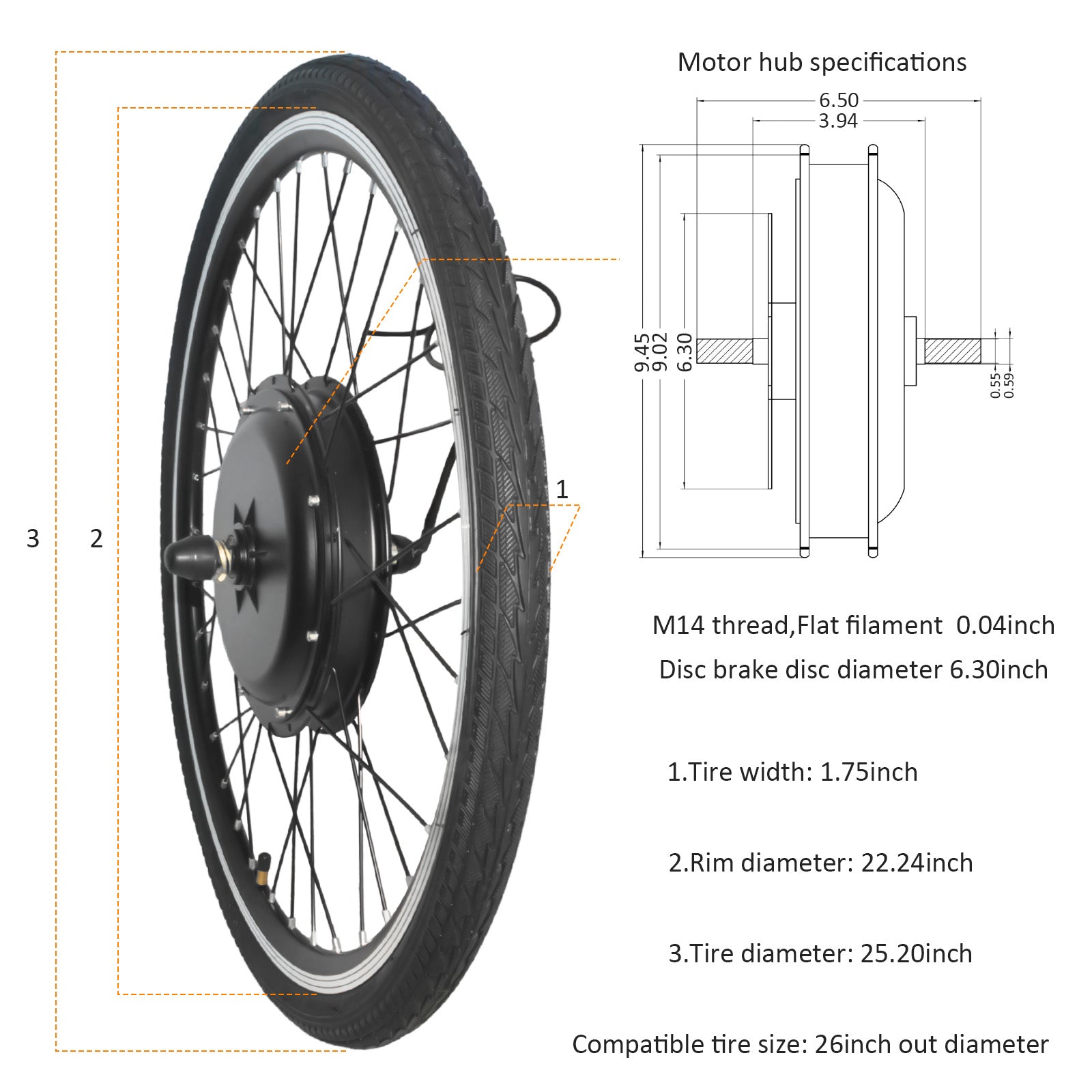 48V 1500W 26" Ebike Conversion Kit Hub Motor Display Throttle