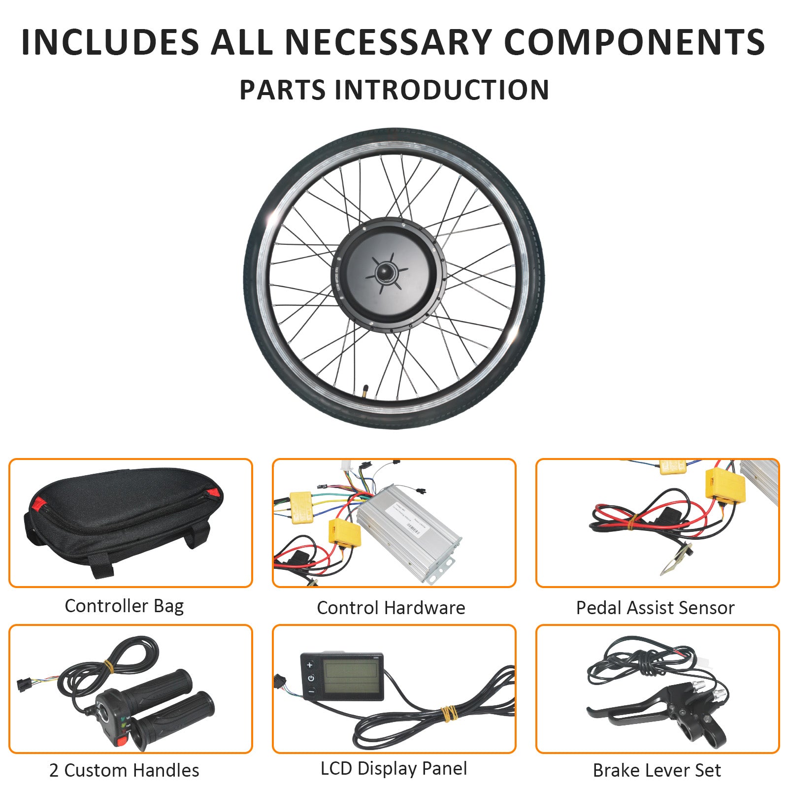 48V 1500W 26" Ebike Conversion Kit Hub Motor Display Throttle