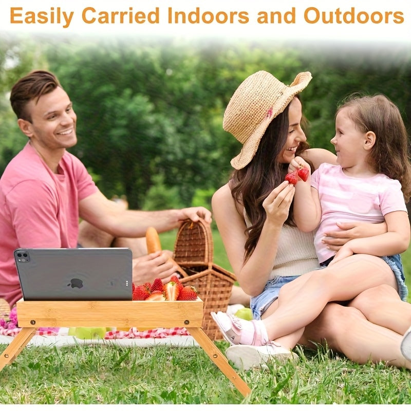 Bamboo Bed Tray Table Folding Legs Portable with Carrying Handles