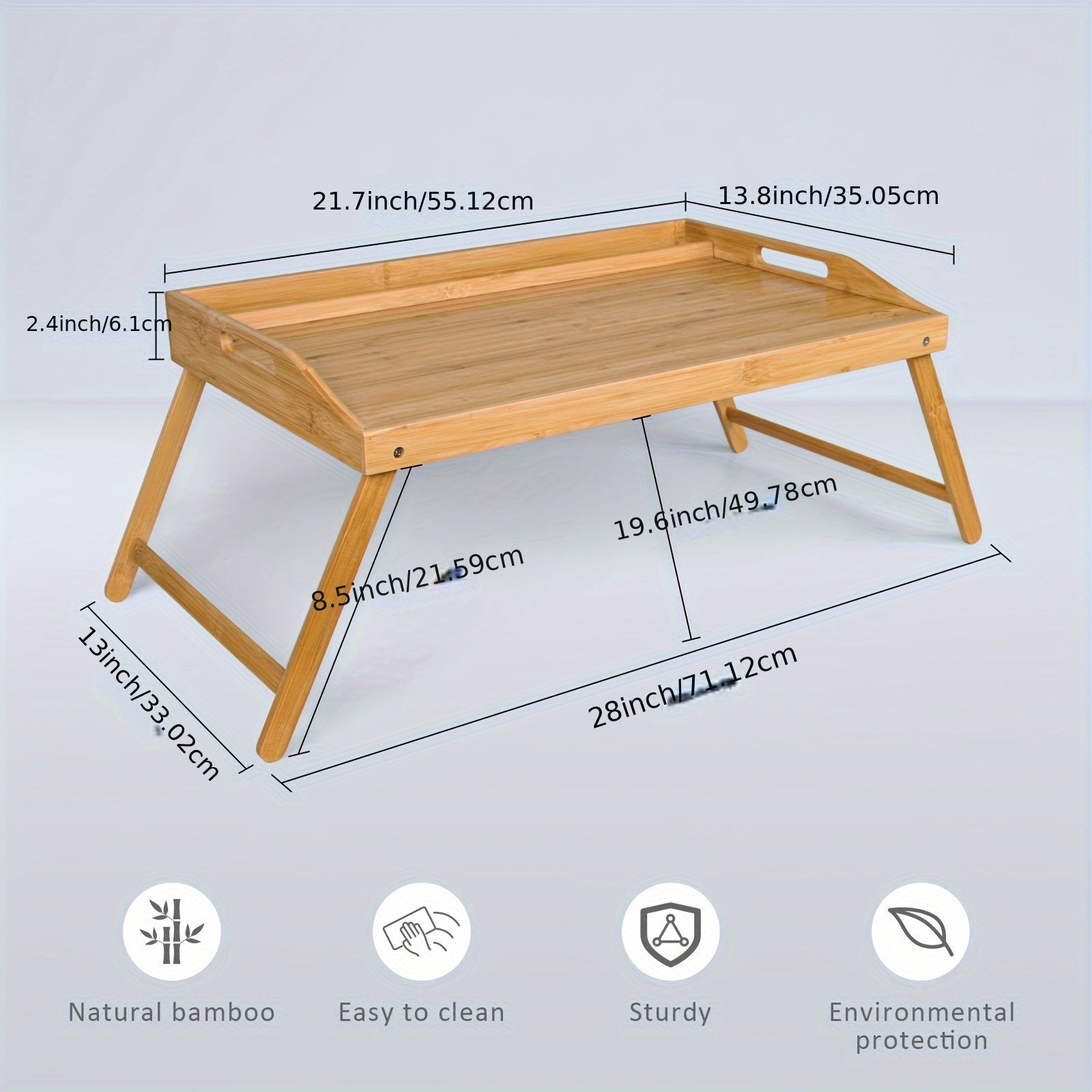 Bamboo Bed Tray Table Folding Legs Portable with Carrying Handles