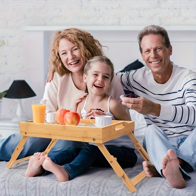 Bamboo Bed Tray Table Folding Legs Portable with Carrying Handles