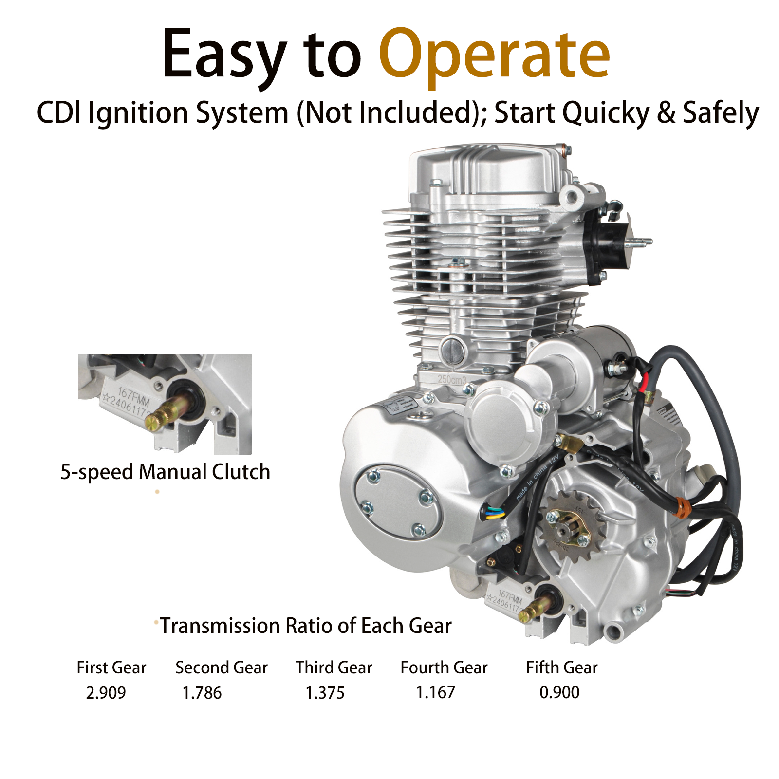 ATV 250cc Engine Motor Air-Cooled Vertical Engine