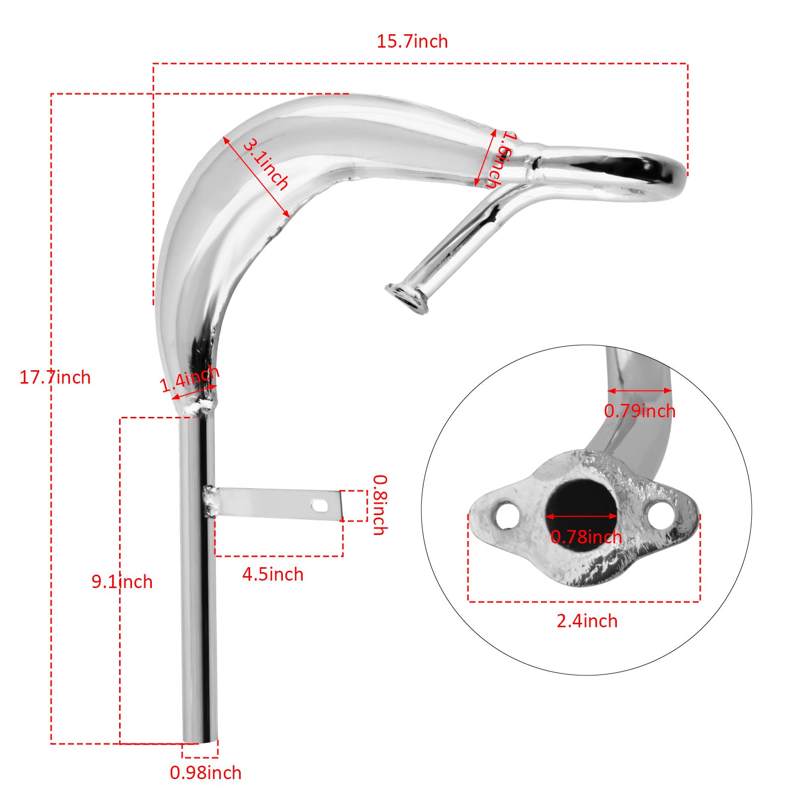 2 Stroke 50-100cc Chrome Exhaust Muffler Pipe for Motorized Bicycle